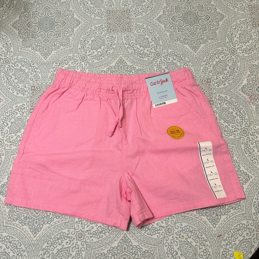 Cat & Jack Girls Pink Adjustable Waist Pull On Shorts Size L 10/12 NWT